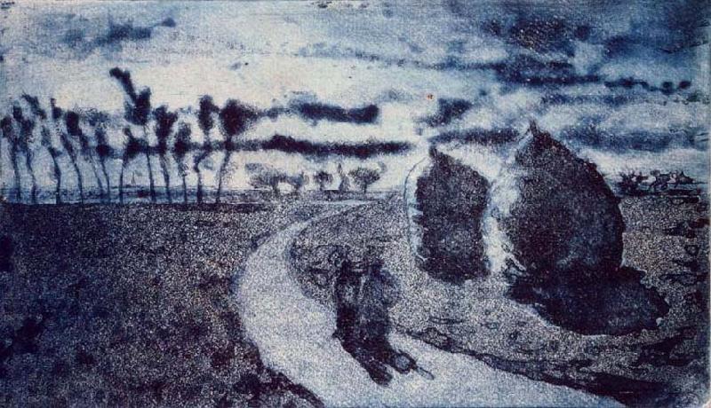 Camille Pissarro Twilight with Haystacks oil painting image